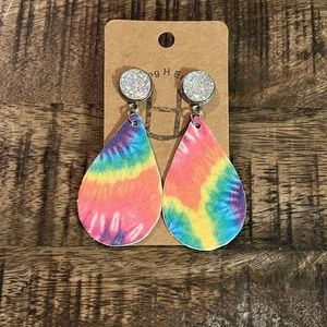 Tie dye leather druzy earrings